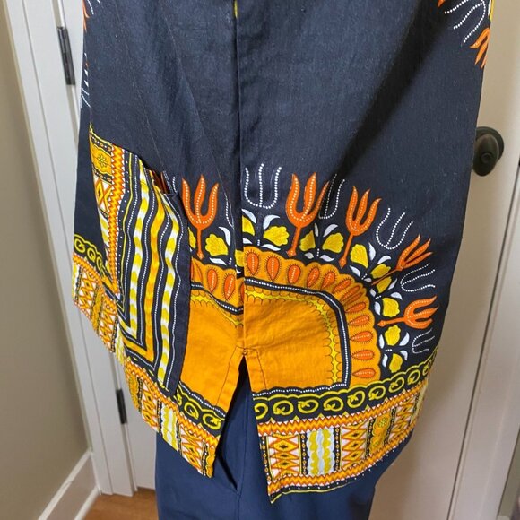 Da'iki Dashiki Shirt Black Yellow Tribal Ethnic Print Unisex Top M/L - Picture 4 of 6